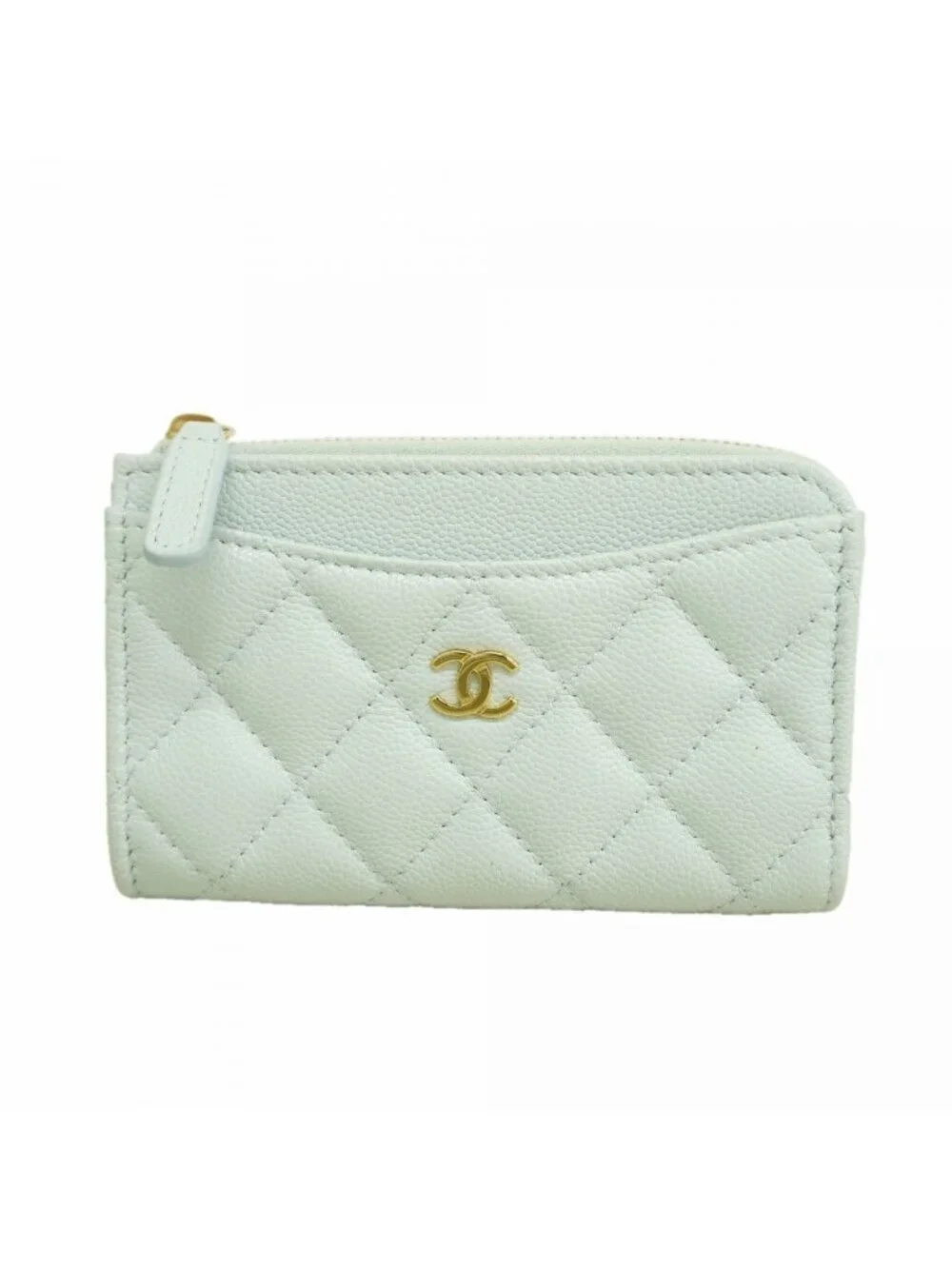 Chanel Coin Case Quilted Caviar Leather Light Blue Champagne Gold